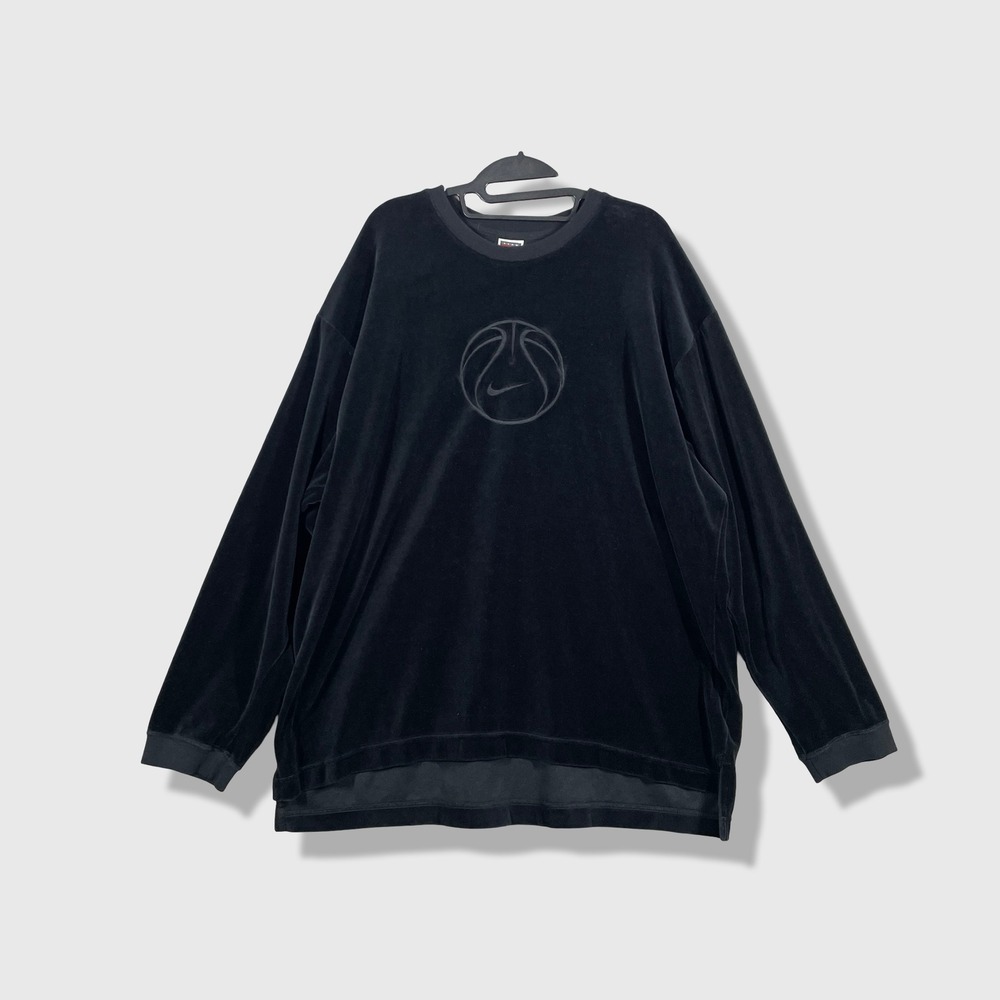 Nike Velour Sweatshirt Womens XL Black Basketball Embroidered Y2K Streetwear